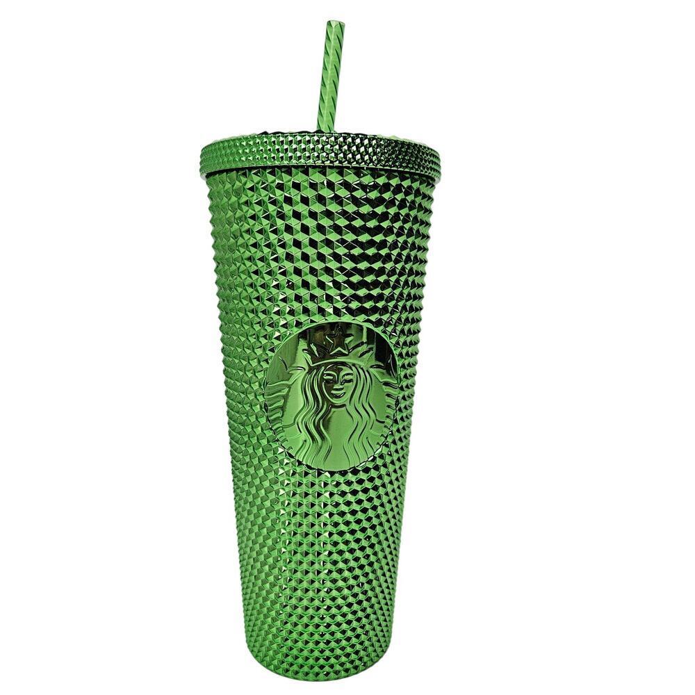 Starbucks 2023 Holiday Green Stud Metallic Bling 24oz Tumber Venti Straw